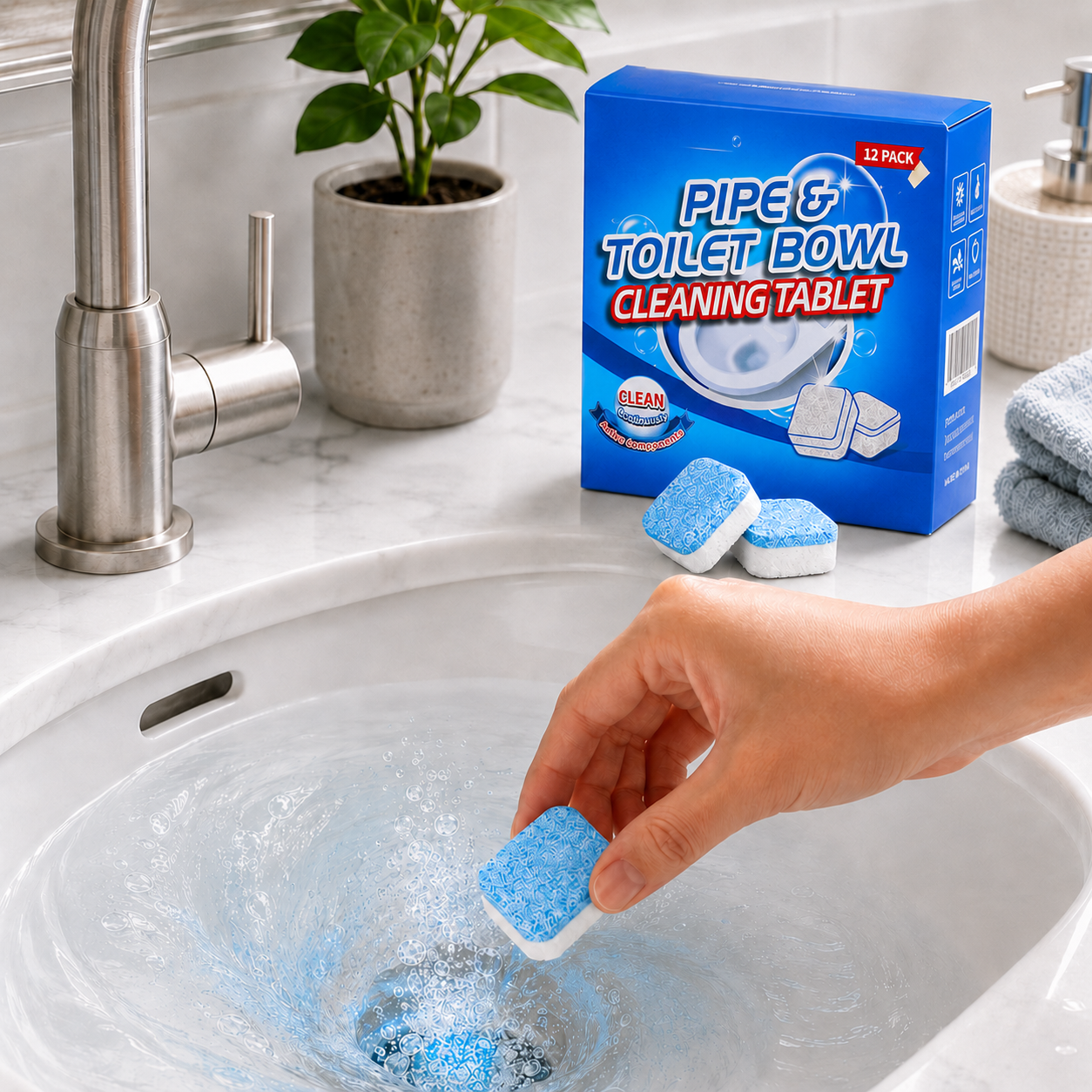 🔥 FINAL 3 HOURS💥🫧Drain Cleaning Tablets 12 Pack For Sinks, Showers & Washing Machines